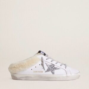 Golden Goose Super-Star Shearling Sneakers – White/Silver Glitter Star